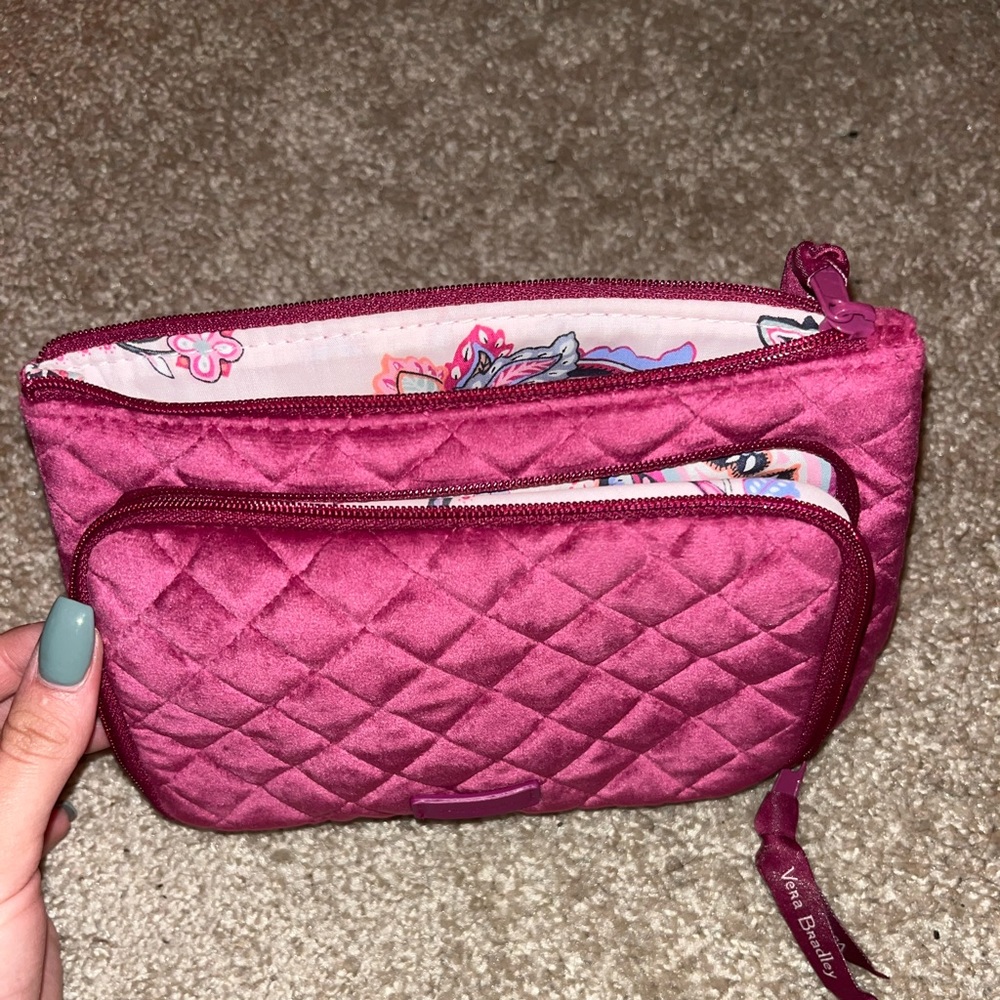 vera Bradley clutch bag. velvet material dark pink color.